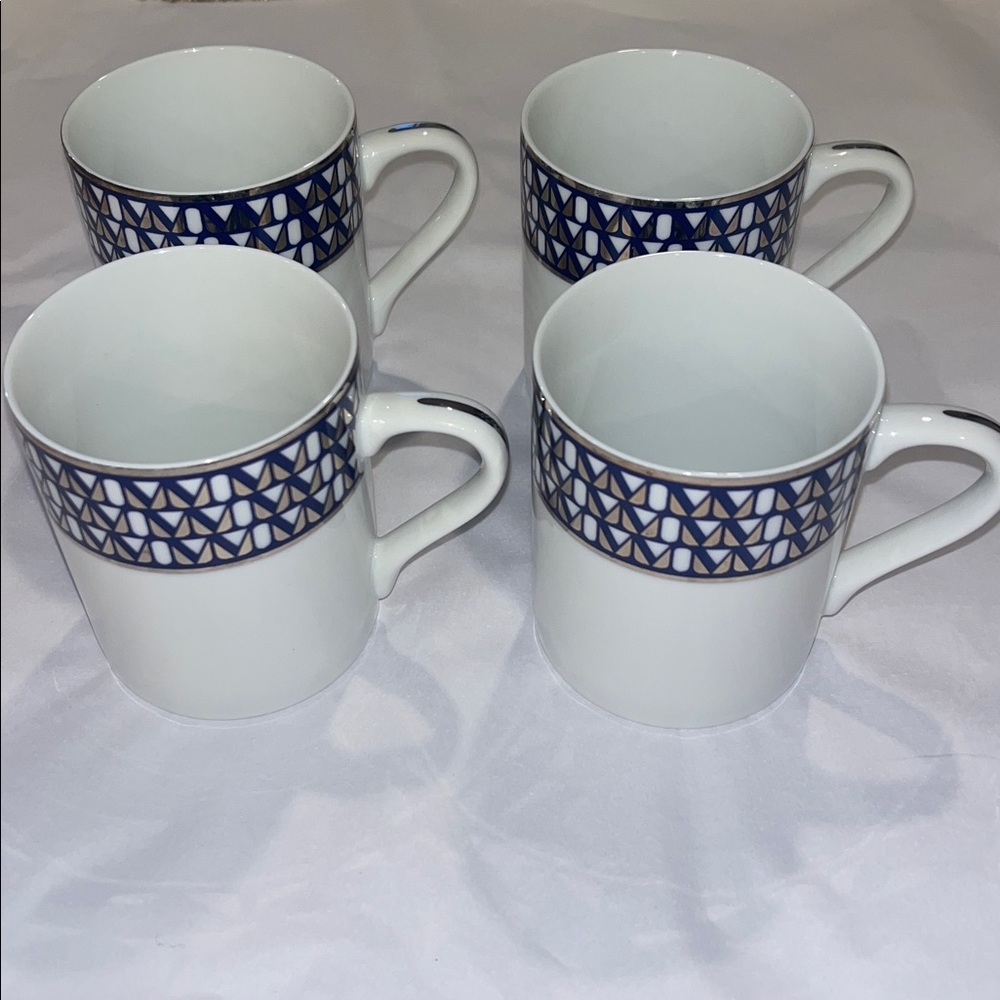 Tiffany & Co Millennium 1999 Vintage Blue and White Ceramic Mug Set of Four
